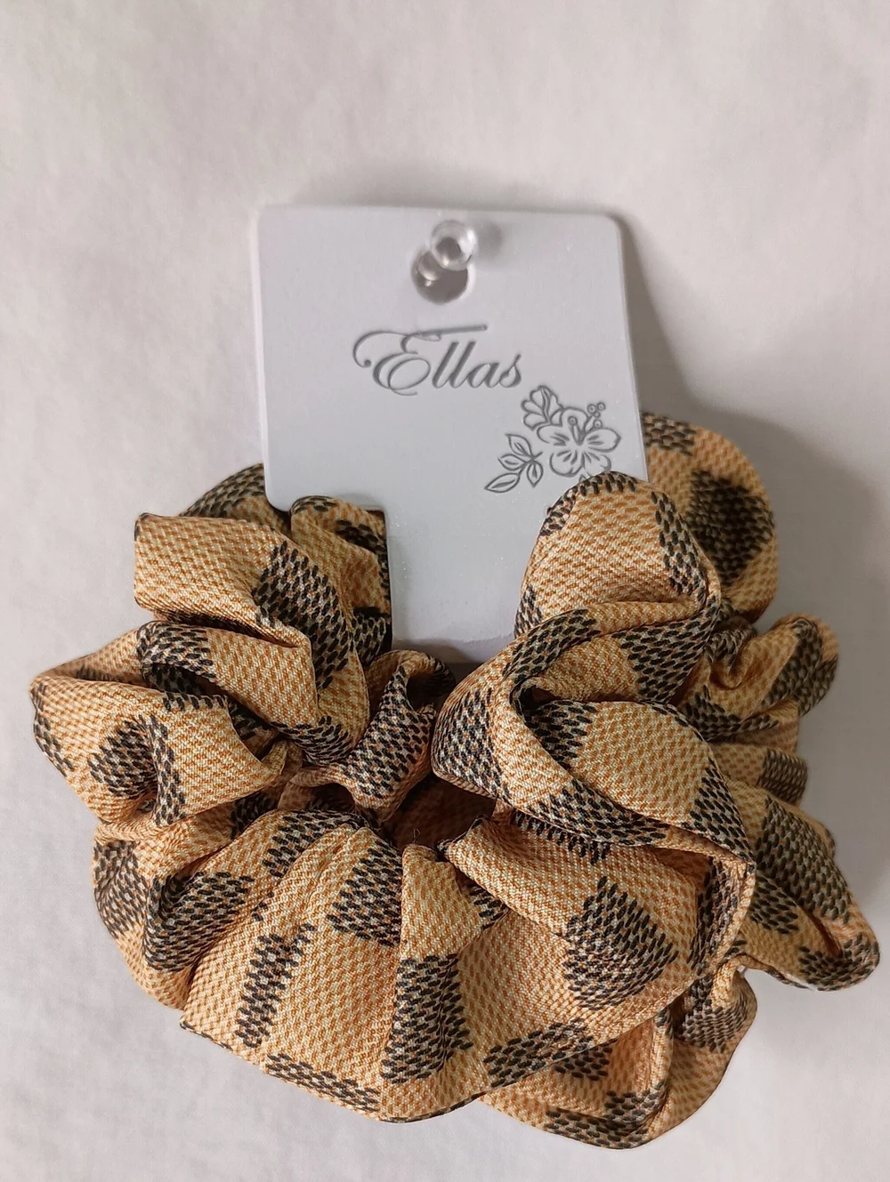 Women's Fashion Houndstooth Scrunchie Set of 2 Hair Accessories Yellow Checkered